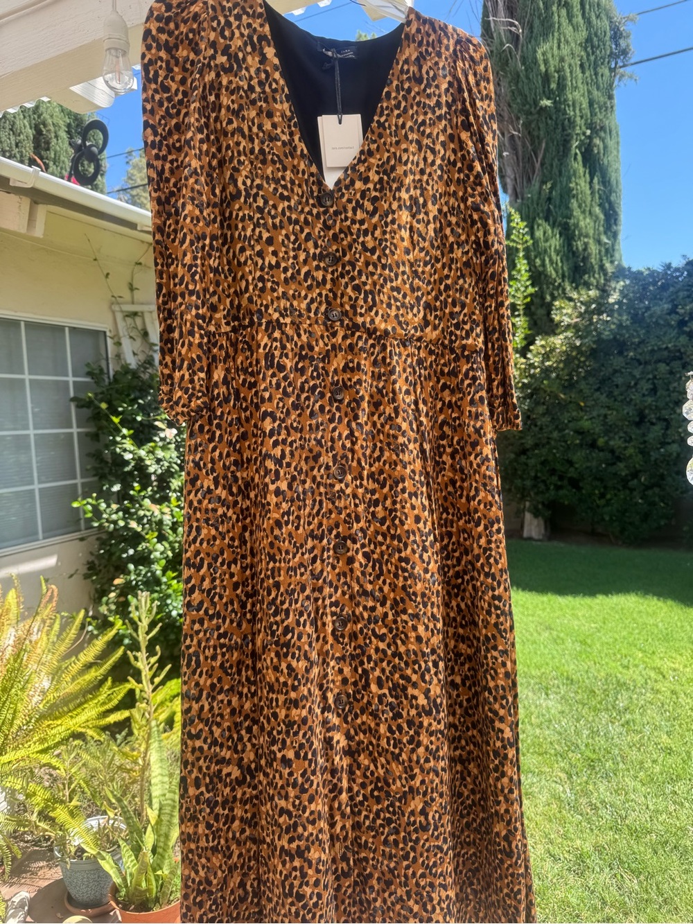 Leopard Print V-Neck Midi Dress - Brown/Black